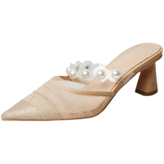 Net Yarn Breathable Pearl Sandals And Slippers