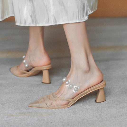 Net Yarn Breathable Pearl Sandals And Slippers