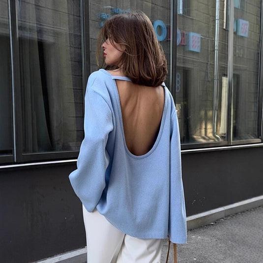 Loose And Idle Backless Knitted Sweater