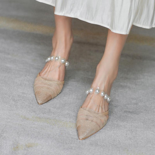 Net Yarn Breathable Pearl Sandals And Slippers